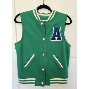 Iris Basic  Blue White Varsity Bomber Jacket Letter Patch Snap Front Women's